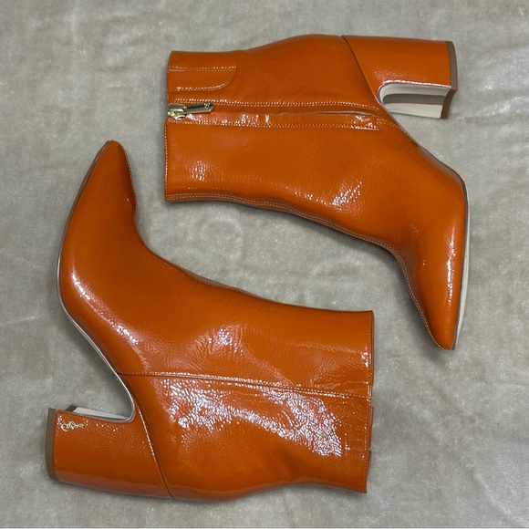Sam Edelman Hilty Booties PatentBlock Heel Burnt Orange Texas Longhorns Sz 8.5 - Picture 7 of 16